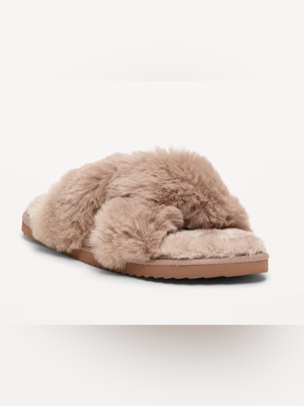 Old Navy Women's Taupe Crisscross Faux-Fur Slide Slippers